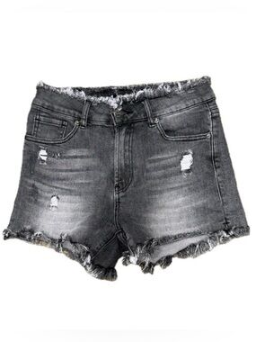 👖⛓️ RISEN LOS ANGELES Distressed Black Denim Booty Shorts Raw Hem‎ Size S